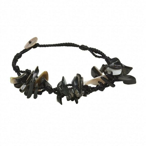 Hand Crafted Natural Glossy Black Lip Shell Organic Cotton Cord Bracelet - Picture 1 of 1